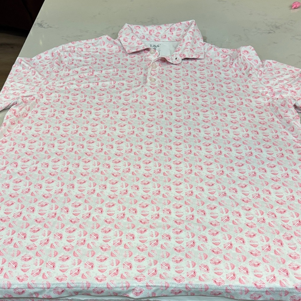 Men's White/Pink Patterned Polo Shirt
